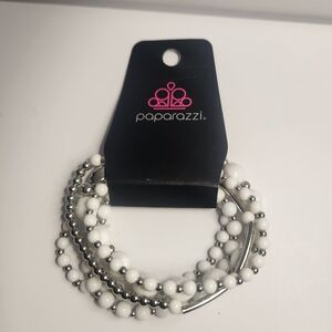 Paparazzi Silver and White Beaded Bracelet Set